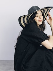 Moda in Pelle Guilia Floppy Striped Black Hat - Image 1 of 3