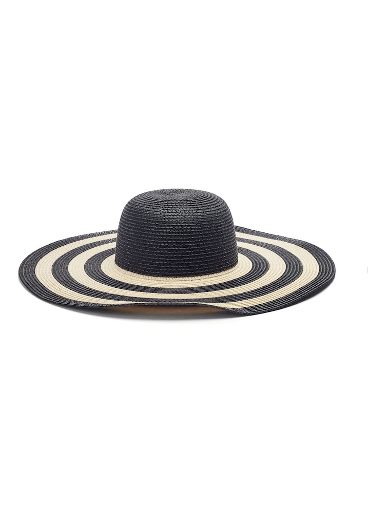 Moda in Pelle Guilia Floppy Striped Black Hat - Image 2 of 3