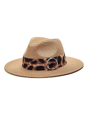 Moda in Pelle Natural Emilia Leopard Buckle Trim Hat - Image 1 of 4