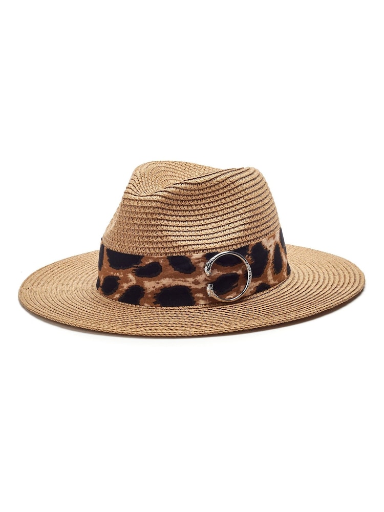 Moda in Pelle Natural Emilia Leopard Buckle Trim Hat - Image 1 of 4