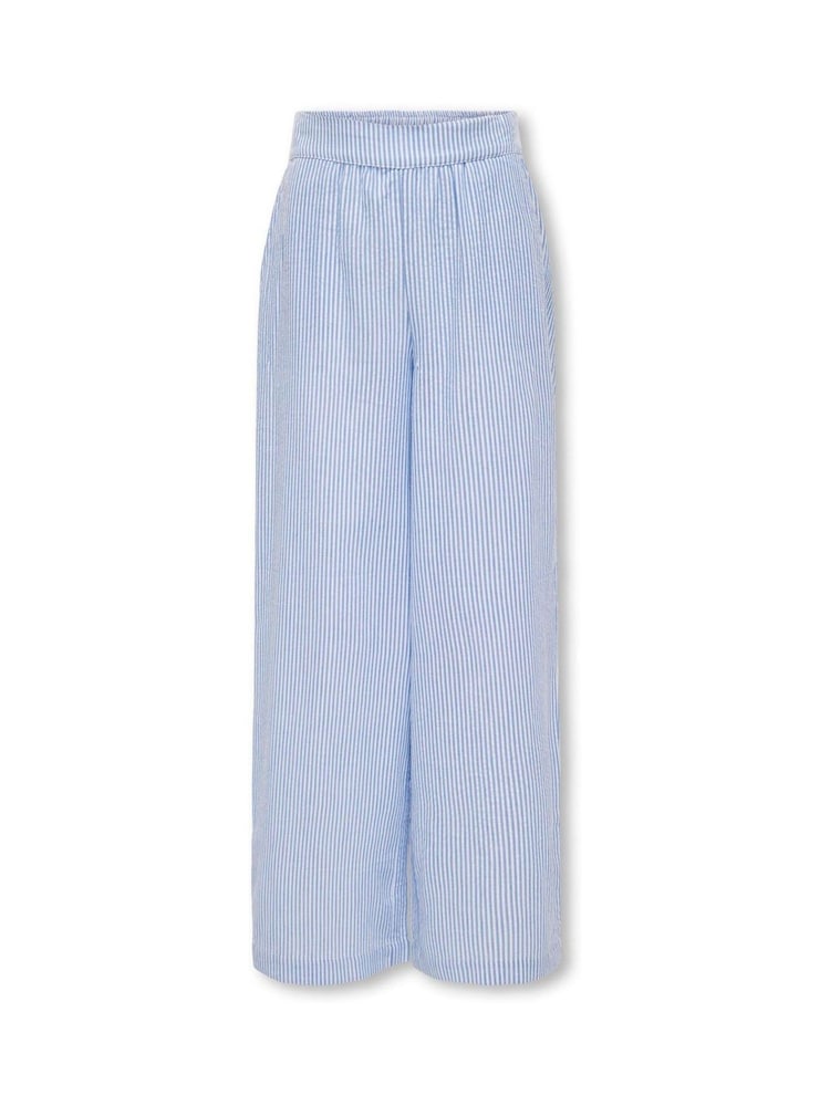 ONLY KIDS 100% Cotton Milla Wide Leg Stripe Blue Trousers - Image 2 of 4