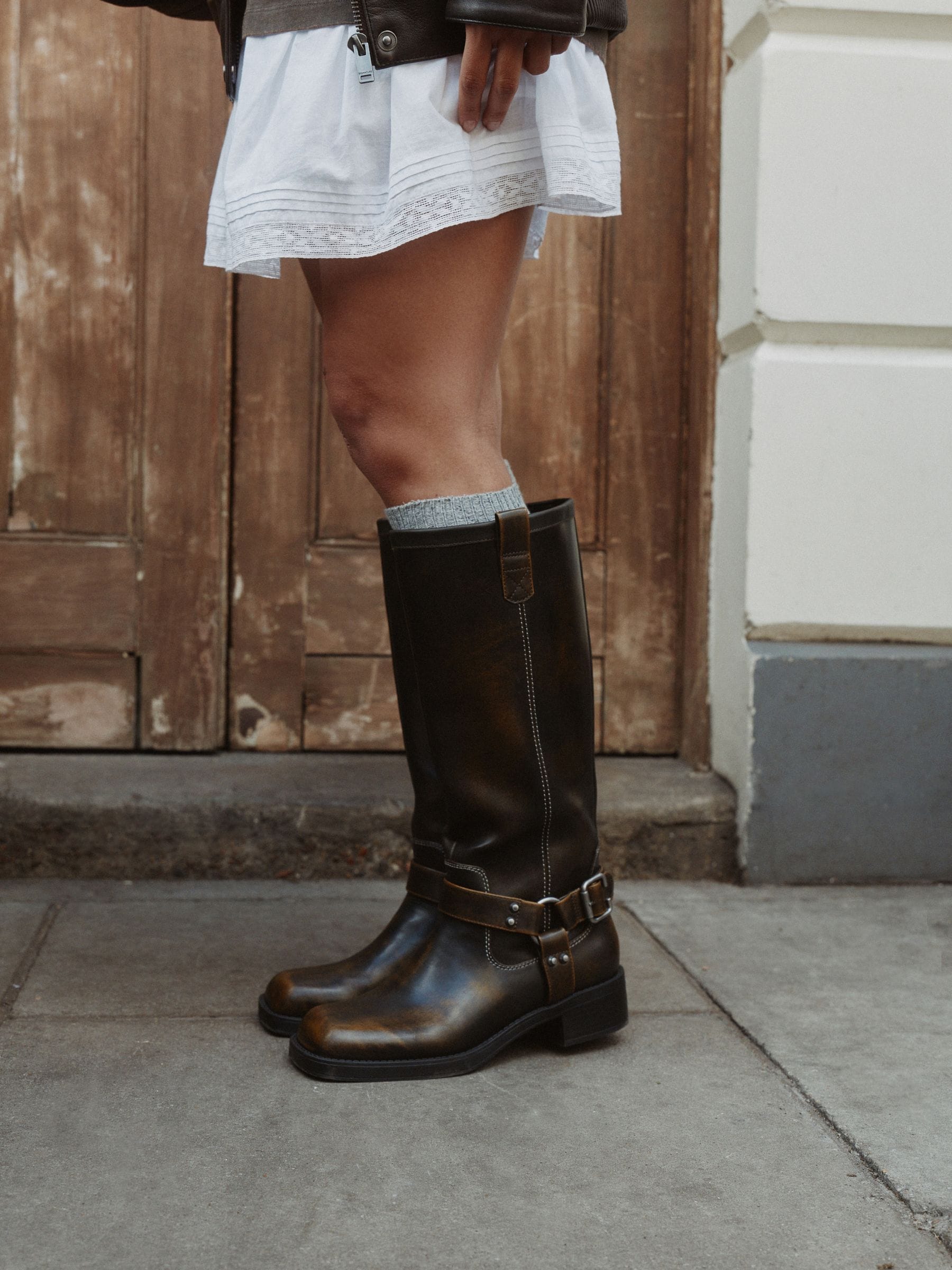 Buy Chocolate Brown Forever Comfort® Knee High Biker Boots from