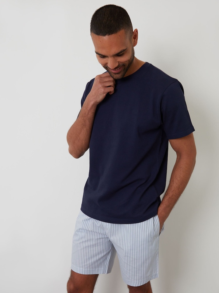 Threadbare Blue Popcorn Textured Shortie 100% Cotton Pyjamas Set - Image 1 of 4