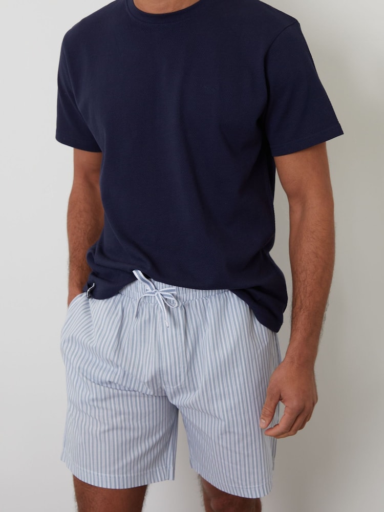 Threadbare Blue Popcorn Textured Shortie 100% Cotton Pyjamas Set - Image 4 of 4