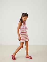 ONLY KIDS Pink Knitted Striped Short Dress - Image 1 of 4