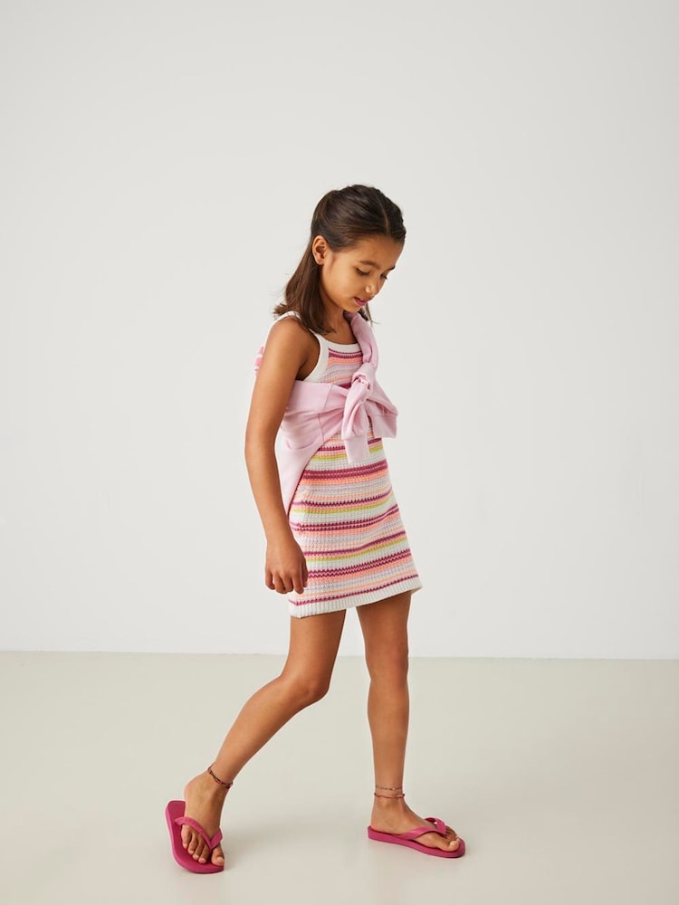 ONLY KIDS Pink Knitted Striped Short Dress - Image 1 of 4 ONLY KIDS Pink Knitted Striped Short Dress - Image 1 of 4
