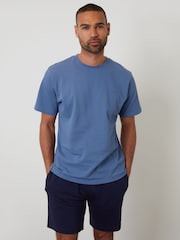 Threadbare Blue Popcorn Textured Shortie 100% Cotton Pyjamas Set - Image 1 of 4