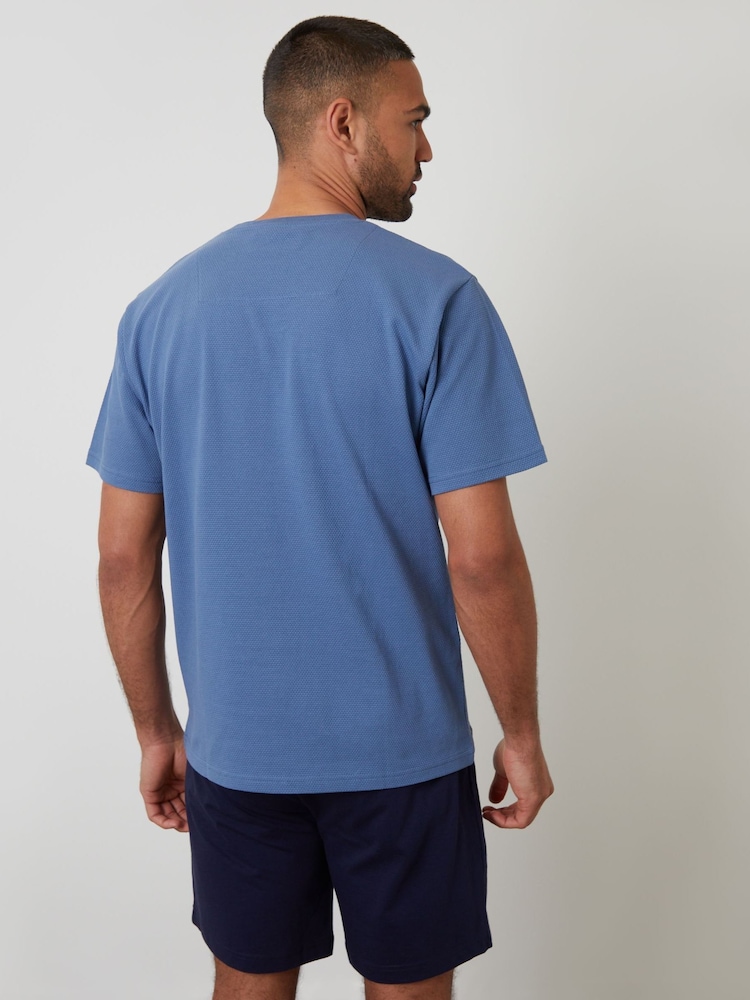 Threadbare Blue Popcorn Textured Shortie 100% Cotton Pyjamas Set - Image 2 of 4