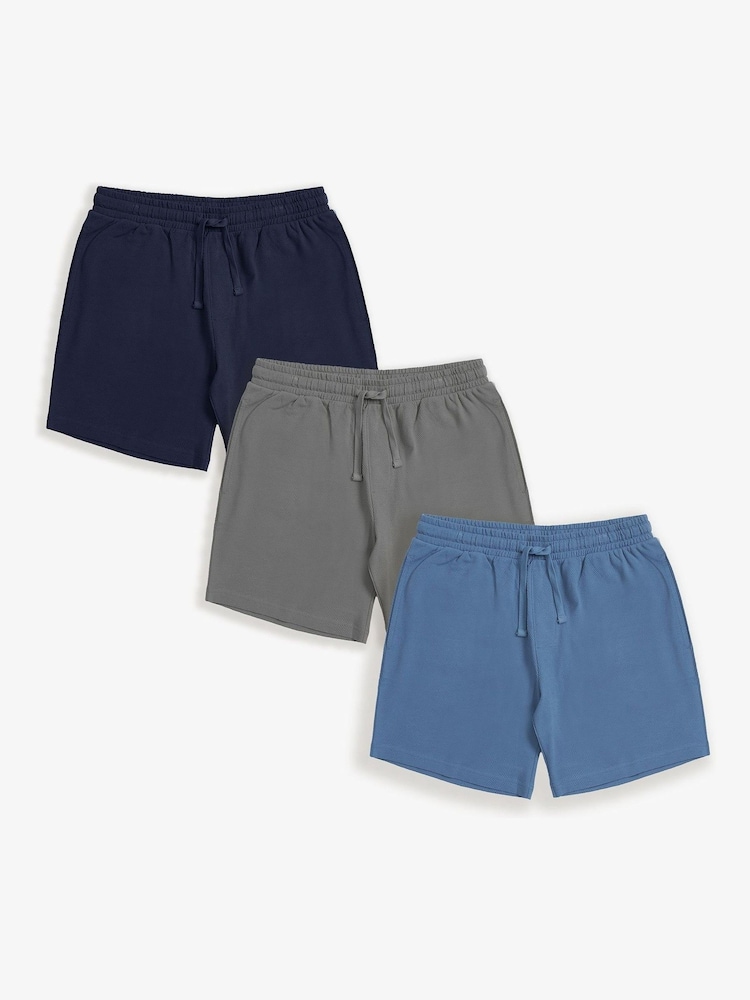 Threadbare Blue Popcorn Textured Lounge 100% Cotton Shorts 3 Pack - Image 1 of 4