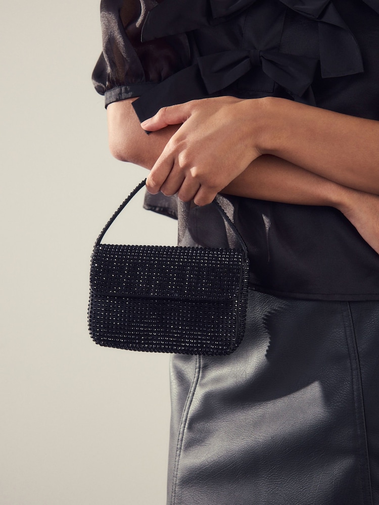 Black Mini Sparkle Embellished Bag - Image 1 of 11