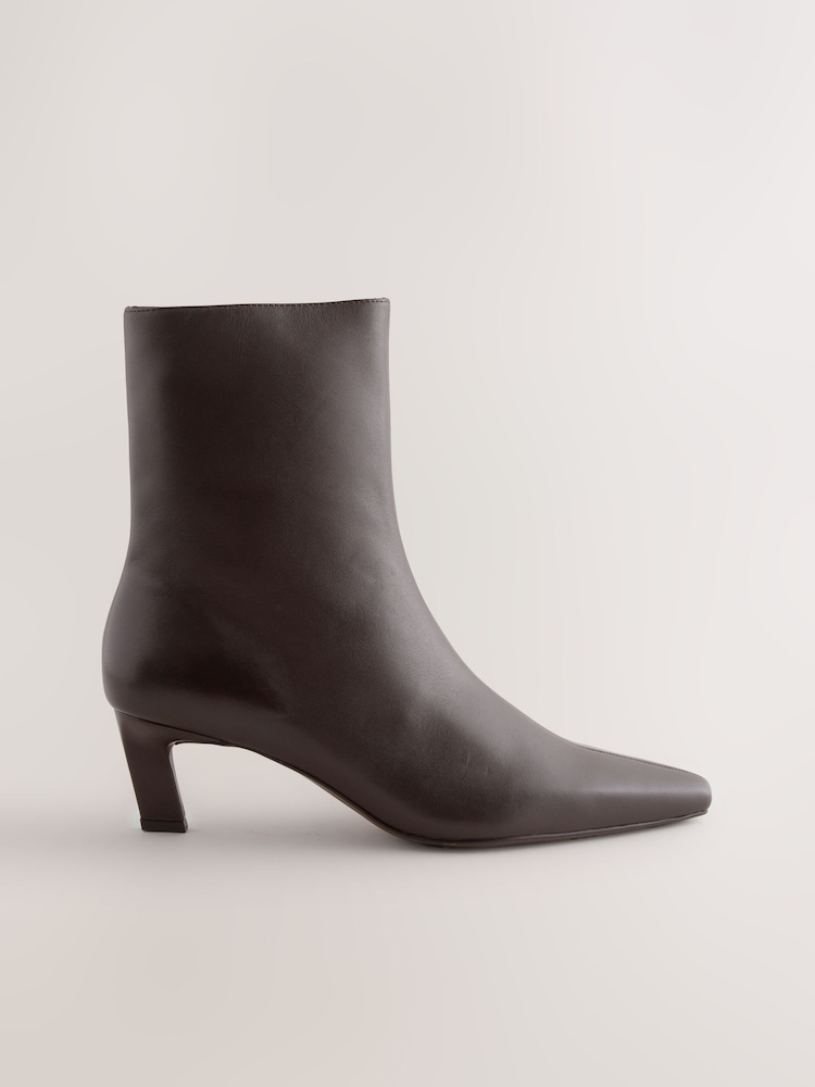 Chocolate Brown Leather Forever Comfort® Chisel Toe Heeled Ankle Boots - Image 1 of 9