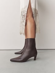 Chocolate Brown Leather Forever Comfort® Chisel Toe Heeled Ankle Boots - Image 2 of 9