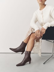Chocolate Brown Leather Forever Comfort® Chisel Toe Heeled Ankle Boots - Image 3 of 9