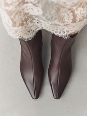 Chocolate Brown Leather Forever Comfort® Chisel Toe Heeled Ankle Boots - Image 4 of 9