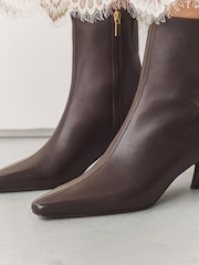 Chocolate Brown Leather Forever Comfort® Chisel Toe Heeled Ankle Boots - Image 5 of 9