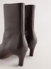 Chocolate Brown Leather Forever Comfort® Chisel Toe Heeled Ankle Boots - Image 8 of 9