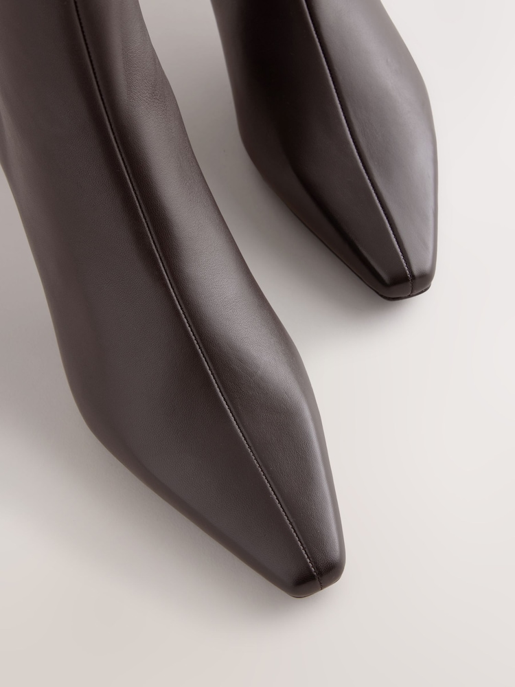 Chocolate Brown Leather Forever Comfort® Chisel Toe Heeled Ankle Boots - Image 9 of 9