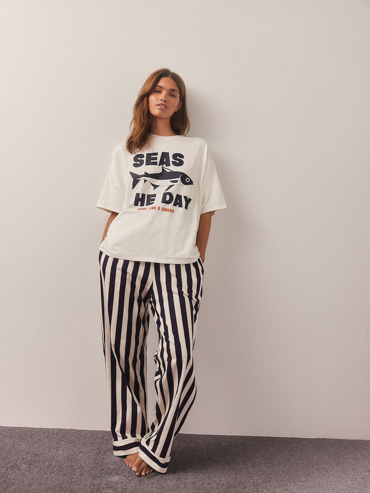 Navy Stripe Fish Jersey Short Sleeve Pyjamas - Image 2 of 9 Navy Stripe Fish Jersey Short Sleeve Pyjamas - Image 2 of 9