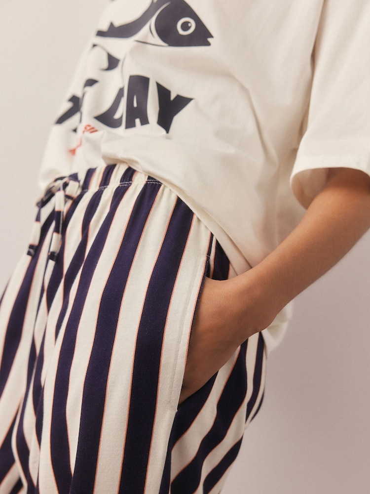 Navy Stripe Fish Jersey Short Sleeve Pyjamas - Image 9 of 9 Navy Stripe Fish Jersey Short Sleeve Pyjamas - Image 9 of 9