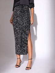 Lipsy Black Velvet Sequin Midi Skirt - Image 2 of 5