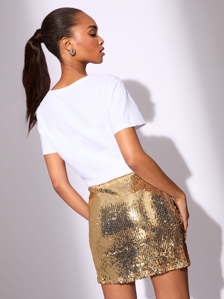 Lipsy Gold Sequin Mini Skirt - Image 4 of 4