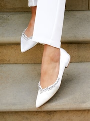 Linzi Cream Bridal Endless Pointed Toe Ballet Flat With Trim Shoes - Image 1 of 6
