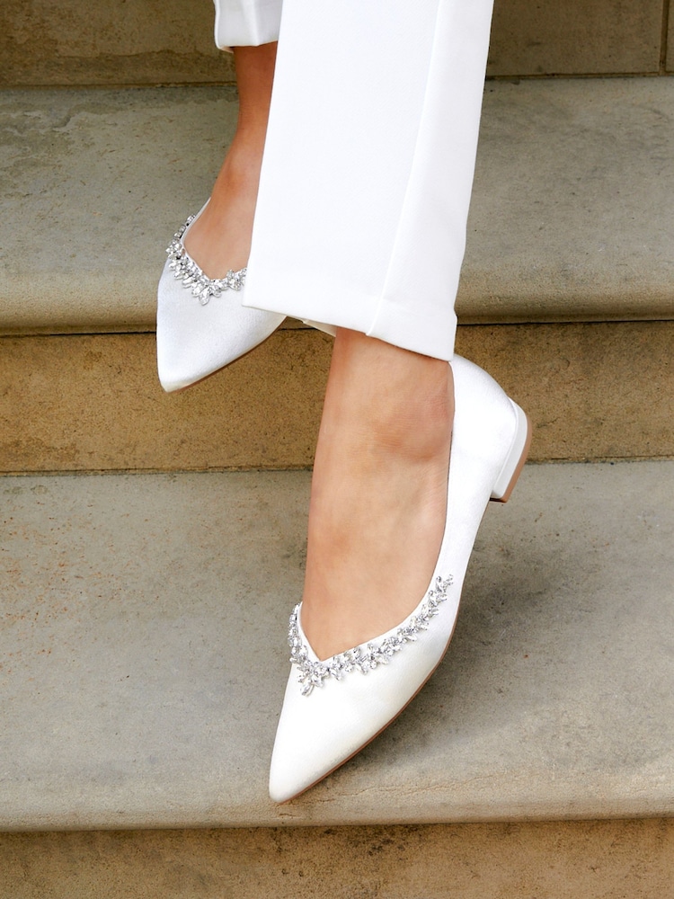Linzi Cream Bridal Endless Pointed Toe Ballet Flat With Trim Shoes - Image 1 of 6