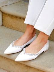 Linzi Cream Bridal Endless Pointed Toe Ballet Flat With Trim Shoes - Image 6 of 6