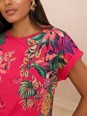 Love & Roses Pink Tropical Crew Neck Jersey T-Shirt - Image 2 of 4