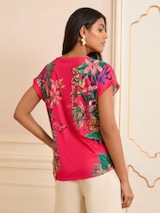 Love & Roses Pink Tropical Crew Neck Jersey T-Shirt - Image 4 of 4