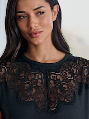B by Ted Baker Modal Lace Trim Black Pyjamas Set - Image 7 of 8