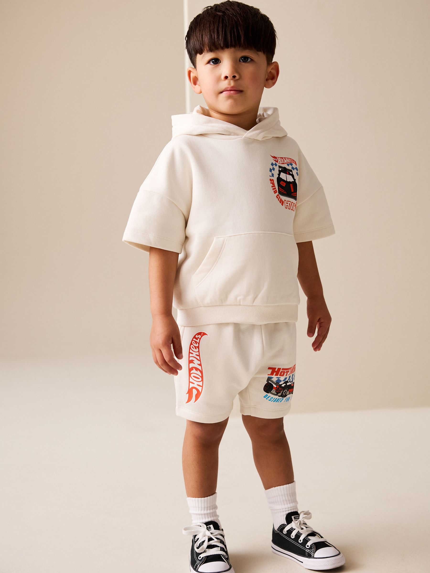 Buy White Hot Wheels Short Sleeve Hoodie and Shorts Set (6mths