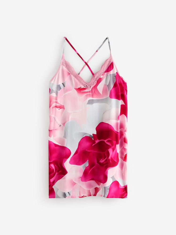 B by Ted Baker Pink Floral Viscose Slip with Lace Pyjamas - Bild 1 von 4 B by Ted Baker Pink Floral Viscose Slip with Lace Pyjamas - Bild 1 von 4