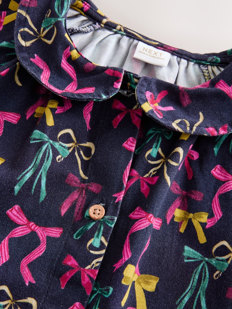 Navy Bow Print Print Shirt Dress (3mths-8yrs) - Image 4 of 4