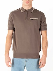 Luke 1977 Sebaco Knitted 100% Cotton Brown Polo Shirt - Image 1 of 6