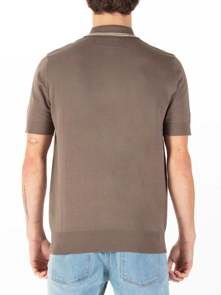 Luke 1977 Sebaco Knitted 100% Cotton Brown Polo Shirt - Image 2 of 6