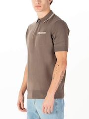 Luke 1977 Sebaco Knitted 100% Cotton Brown Polo Shirt - Image 3 of 6
