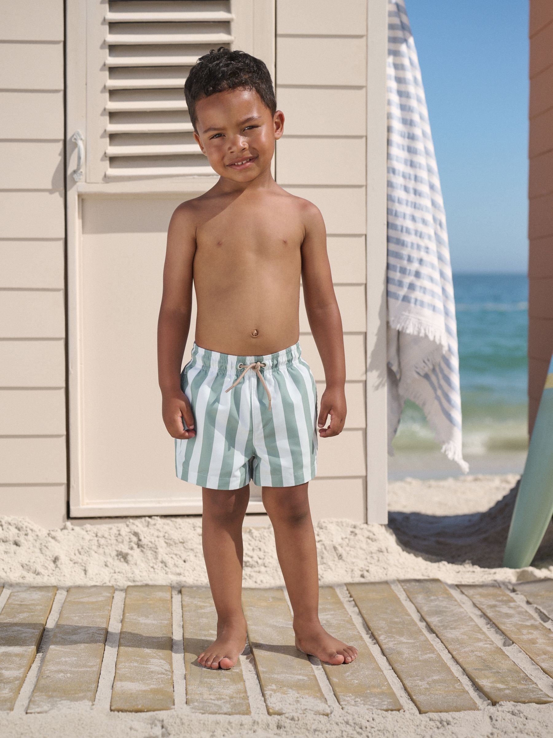 Buy Green and White Stripe Printed Swim Shorts (3mths-7yrs) from