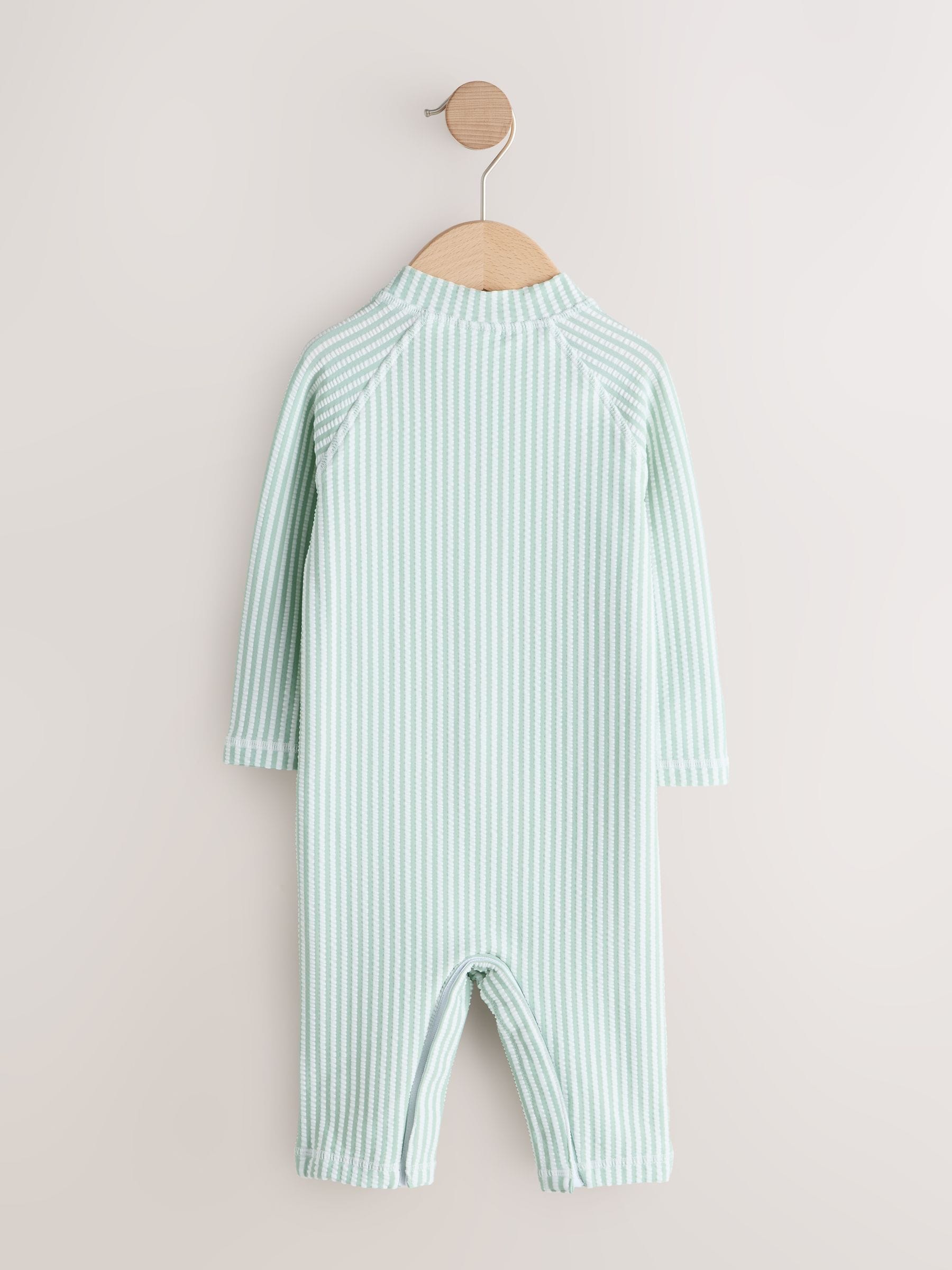 Buy Mint Green Striped Sunsafe Swimsuit and Hat Set (3mths-7yrs