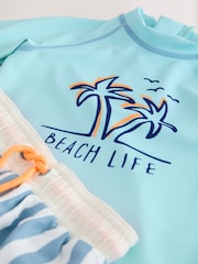 Blue Short Sleeve Sunsafe Rash Vest and Swim Shorts Set (3mths-7yrs) - Image 10 of 11