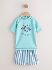 Blue Short Sleeve Sunsafe Rash Vest and Swim Shorts Set (3mths-7yrs) - Image 7 of 11