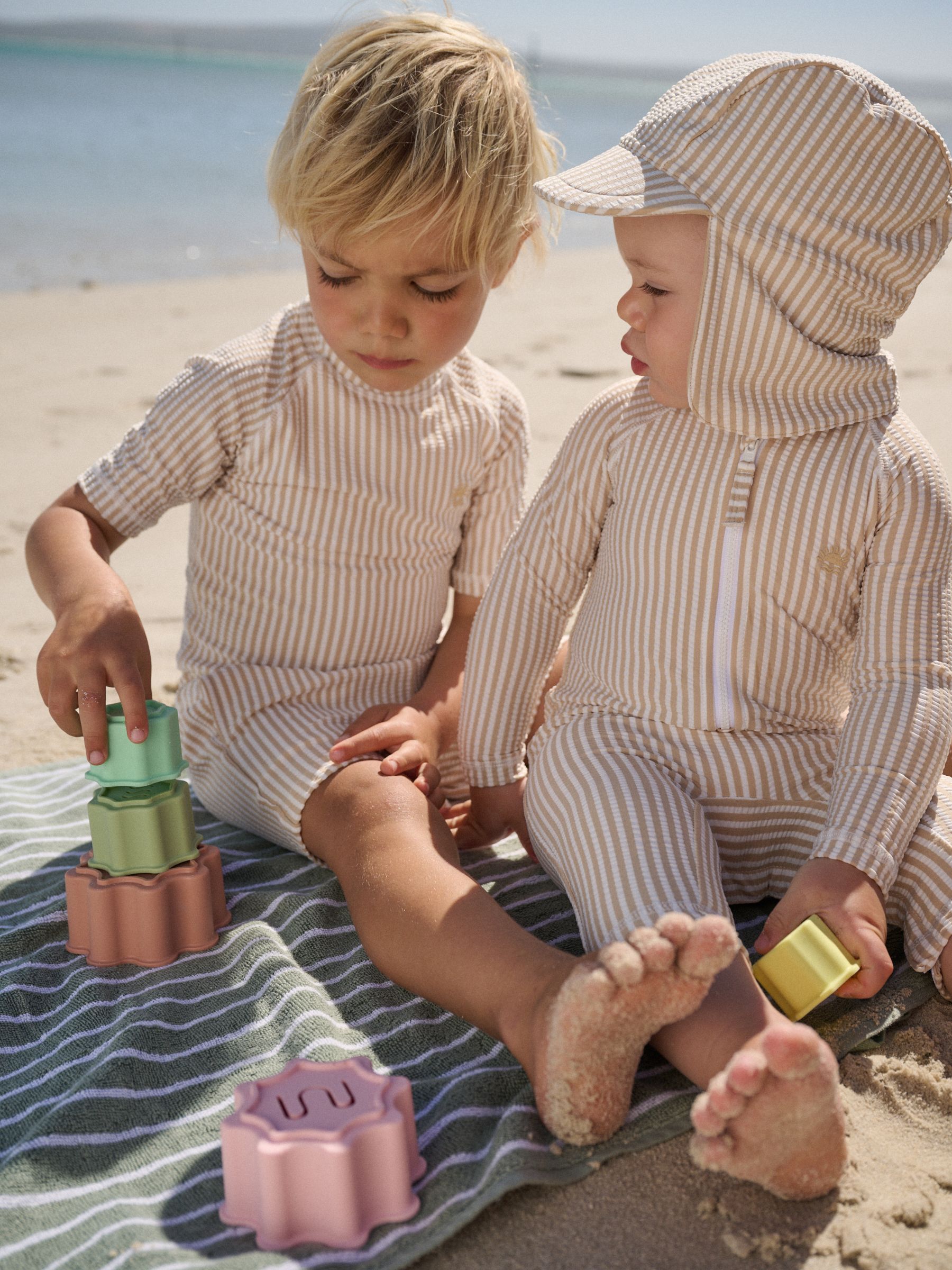 Buy Neutral Textured Rash Vest and Swim Shorts Set (3mths-7yrs