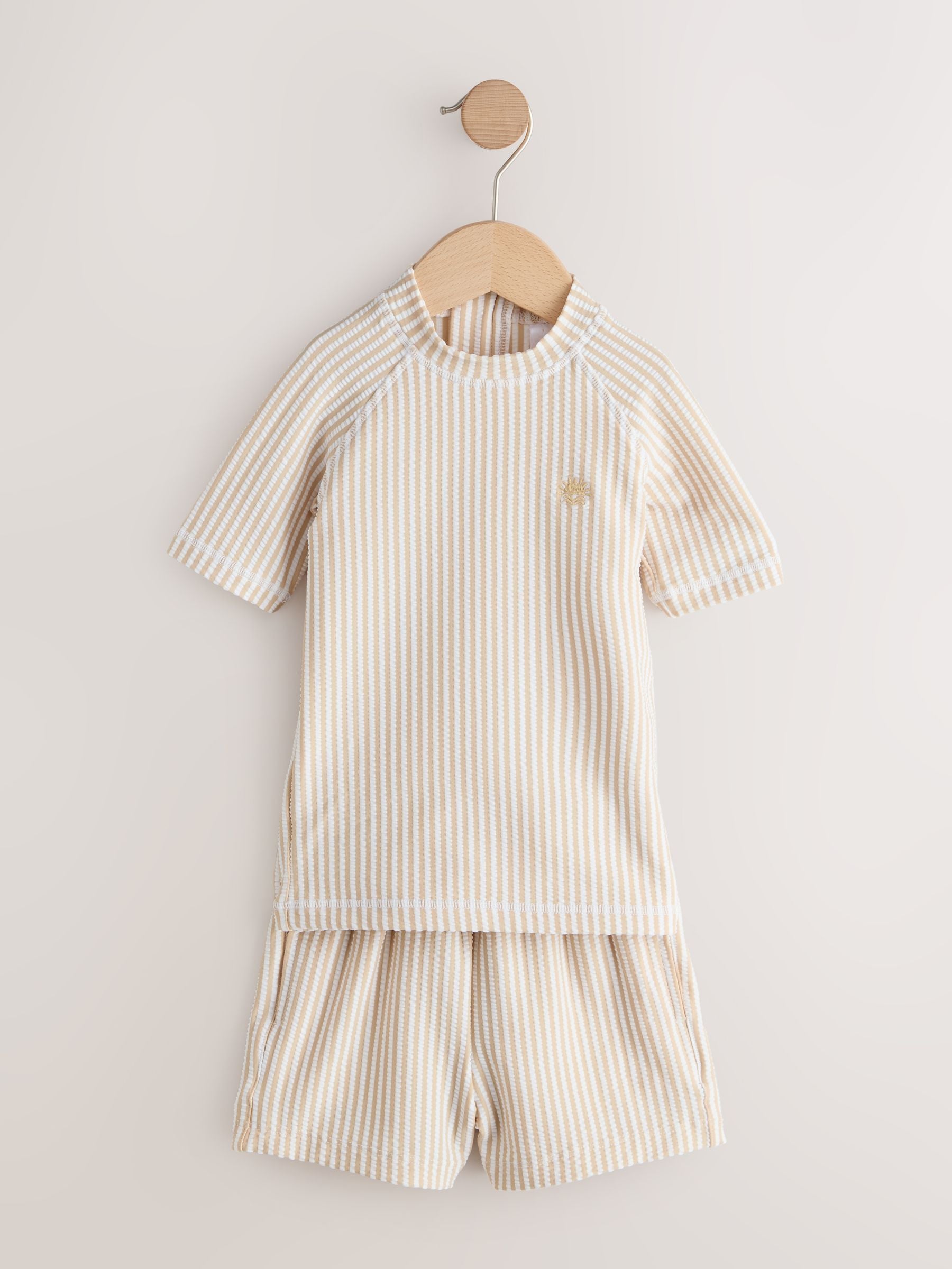 Buy Neutral Textured Rash Vest and Swim Shorts Set (3mths-7yrs