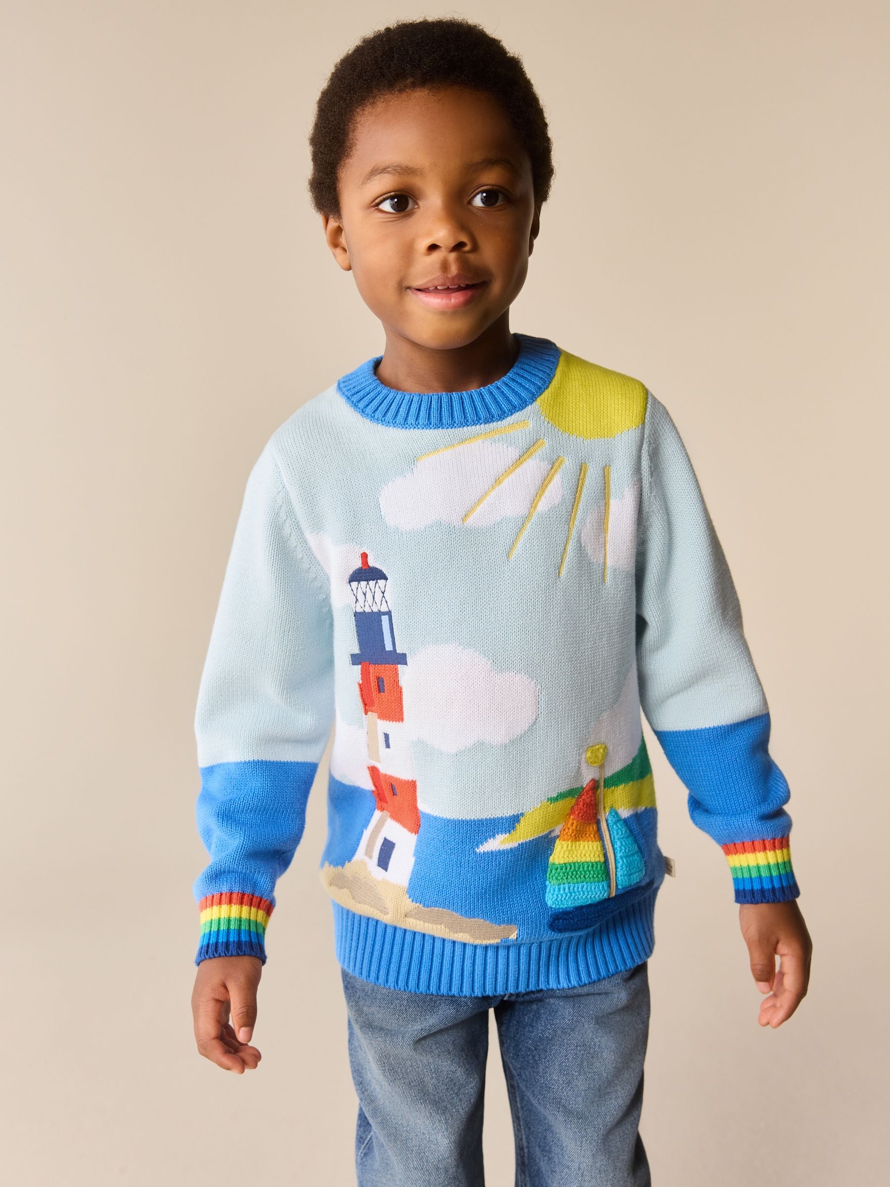 Little Bird by Jools Oliver Blue Knitted Lighthouse Jumper