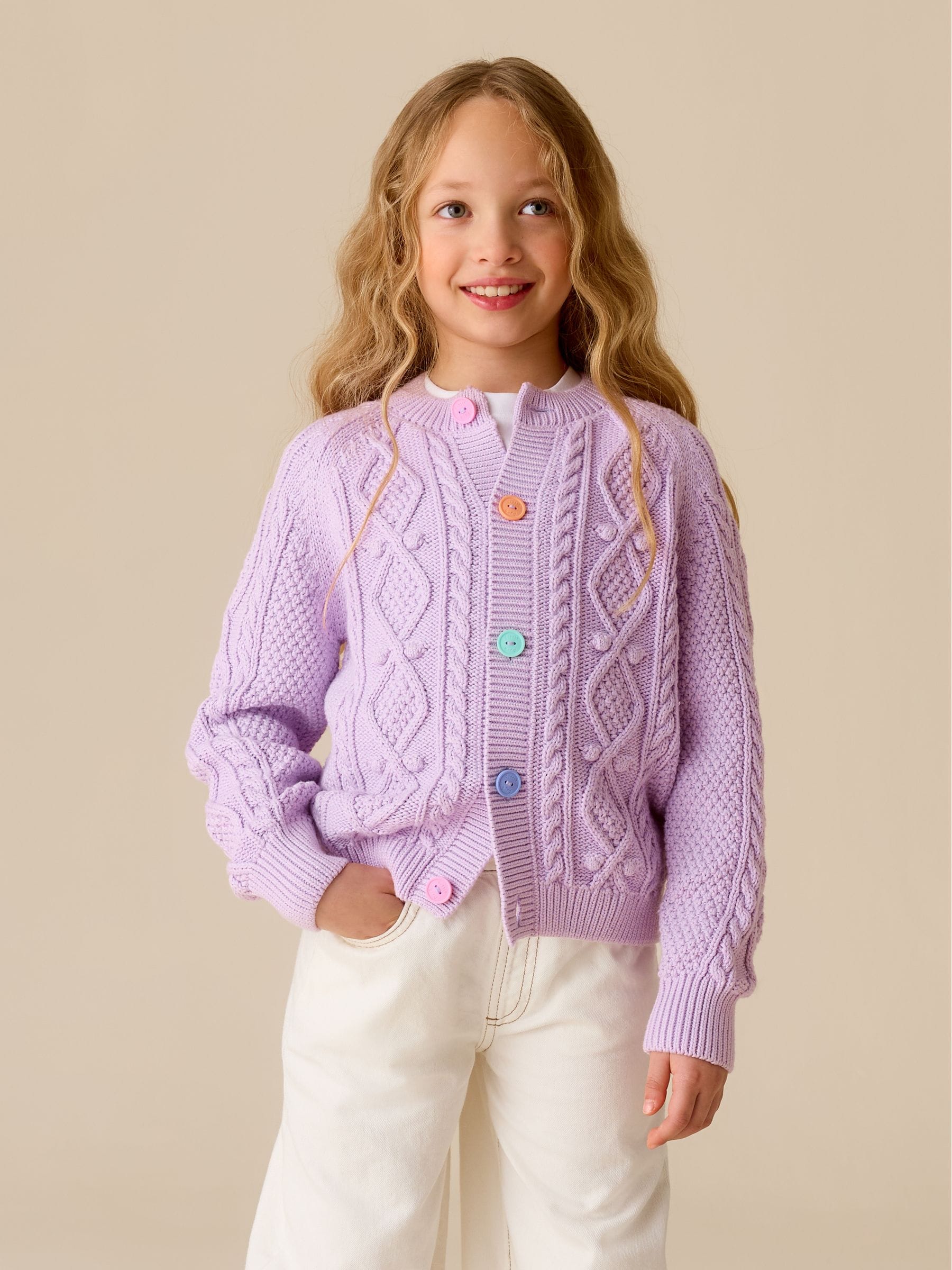 Buy Little Bird by Jools Oliver Lilac Purple Knitted Cable Cotton