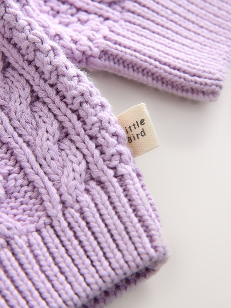 Little Bird by Jools Oliver Lilac Purple Knitted Cable Cotton Cardigan - Image 9 of 9