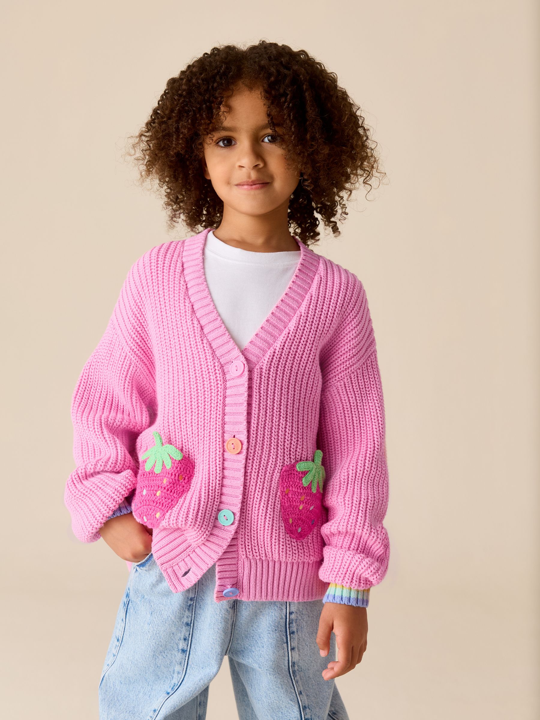 Buy Little Bird by Jools Oliver Pink Knitted V-Neck Strawberry