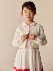 Little Bird by Jools Oliver Cream and Pink Scallop Collar Button Cardigan - Image 3 of 4