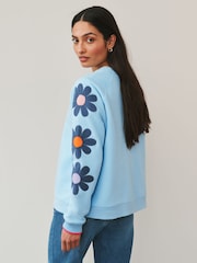 Little Bird by Jools Oliver Pale Blue Oversized Crew Neck Sweatshirt - Image 5 of 6