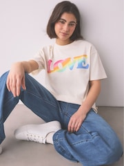 Little Bird by Jools Oliver Cream Love Short Sleeve Slogan T-Shirt - Image 3 of 7